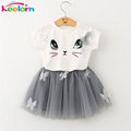 Keelorn Girls Dress 2017 Brand Kids Clothes White Cartoon Short Sleeve T Shirt Veil Dress 2Pcs