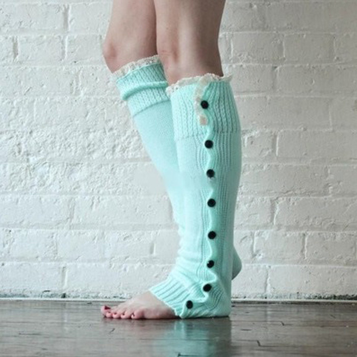 Women Girl`s Crochet Knit With Button Leg Warmers Lace Trim Cuffs Boot...