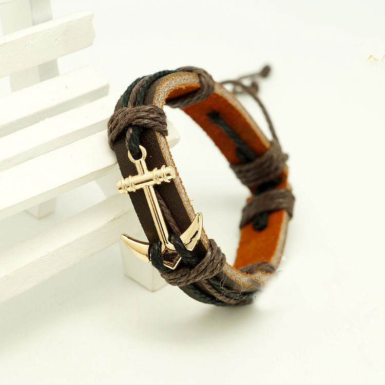 2015 Summer Style New Fashion Bracelets Leather and Alloy Material Men JewelryPunk Bracelets with Anchor Bracelets