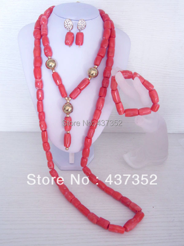 New Design Fashion Nigerian Wedding African Pink Coral Beads Jewelry Set Necklace Bracelet Clip Earrings CWS-164