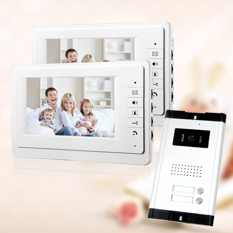7 inch Video Intercom Apartment Door Phone System 2 White Monitor 1 HD Camera for 2 Household 7 inch Video Intercom Apartment Door Phone System 2 White Monitor 1 HD Camera for 2 Household