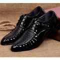 2017 Spring Hot Sale Fashion Men Patent Leather Dress Shoes Pointed Toe Casual Lace up Single
