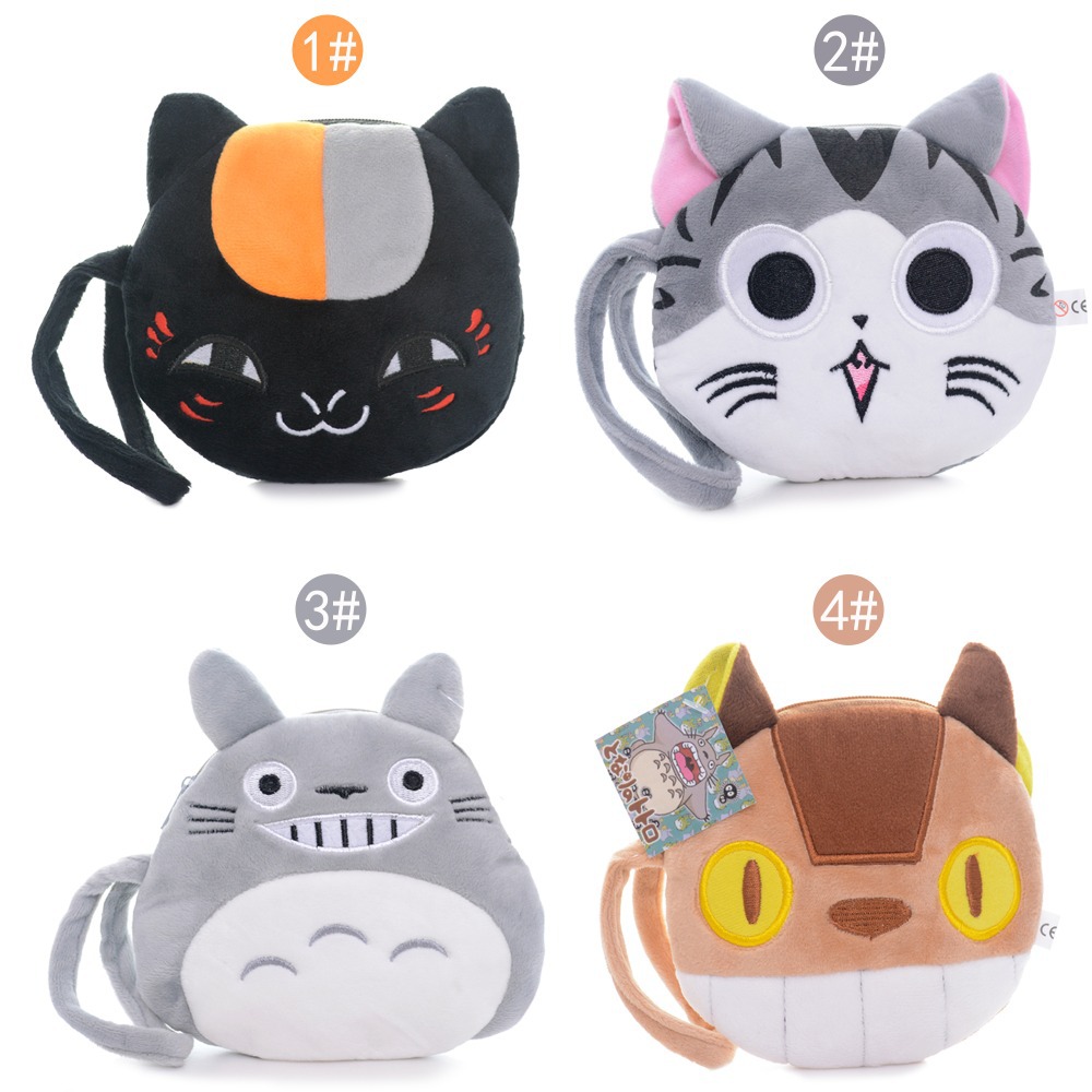 Portable Cartoon Chi\'s Cat Totoro Bus Cat Black Cat Plush Girls Coin Purse Wallet Bags + Lanyard 6*6\'\' New Free Shipping 