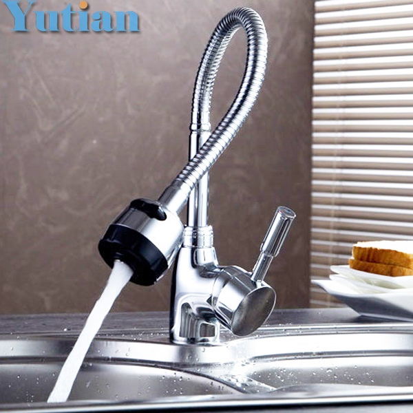 Free Shipping Solid Brass Kitchen Mixer Cold and Hot Kitchen Tap Single Hole Water Tap Kitchen Faucet torneira cozinha YT-6003