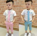 Retail Hot 2016 Children Suits for Boys Brand Kids Summer Weddings Cotton shirt tie pants with