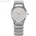 Taylor Cole Brand Date Slim Analog Silver White Crystal Luminous Hand Full Steel Bracelet Band Quartz
