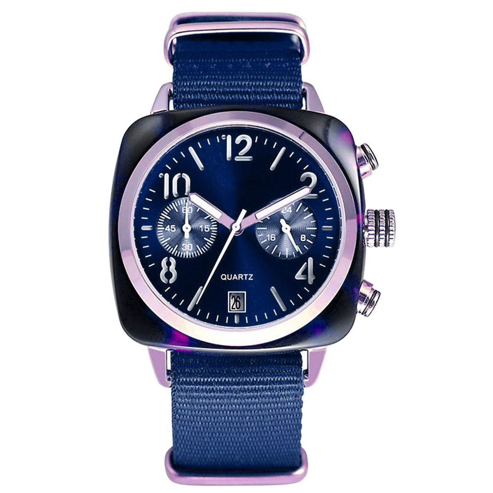 Sanwood Fashion No Calendar Square Sub dial Decor Nylon Band Unisex