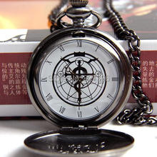 HOT Anime Fullmetal Alchemist Edward Pocket Watch with Necklace Ring Cosplay Costume Props