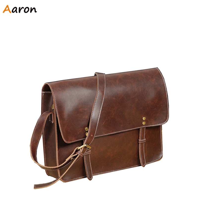 Aaron 2015 Brand New Vintage Double Belt Opening Men s Shoulder Bags Rivet Single Shoulder Belt