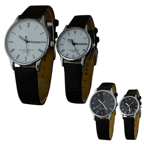 Dress Design for Couple Lover Faux Leather Quartz Analog Roman Numeral Watches New Design