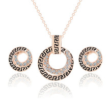 HOT Wedding Jewelry Sets Women’s Round Earring Studs Rose Gold Plated Crystal Bridal Earrings Necklace Sets Dress Accessories