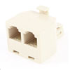 RJ11 6P4C Single Male to 2 Female m/f Plug ADSL Splitter Connector Beige