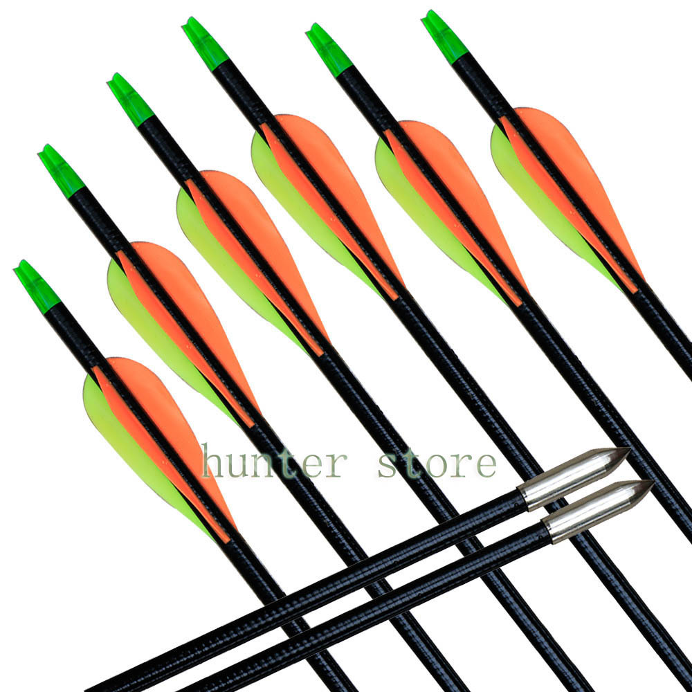 Recurve longbow hunting archery fiberglass arrow 32 fletched arrow feather arrow nock 6pcs for compound bow