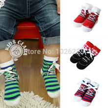 Baby Anti slip Short Stocks Infant Shoes Shape Stripe Cotton Socks 0 4Y
