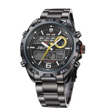 WEIDE WH 3403 Men s Casual Stainless Steel Analog Digital Water Resistant Wristwatch Black Yellow