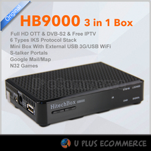 HITECHBOX HB9000 3 in 1 DVB-S2/OTT/IPTV With USB WIFI one year IPTV service Staler Portals Russia,Europe,Middle East ,Turkey