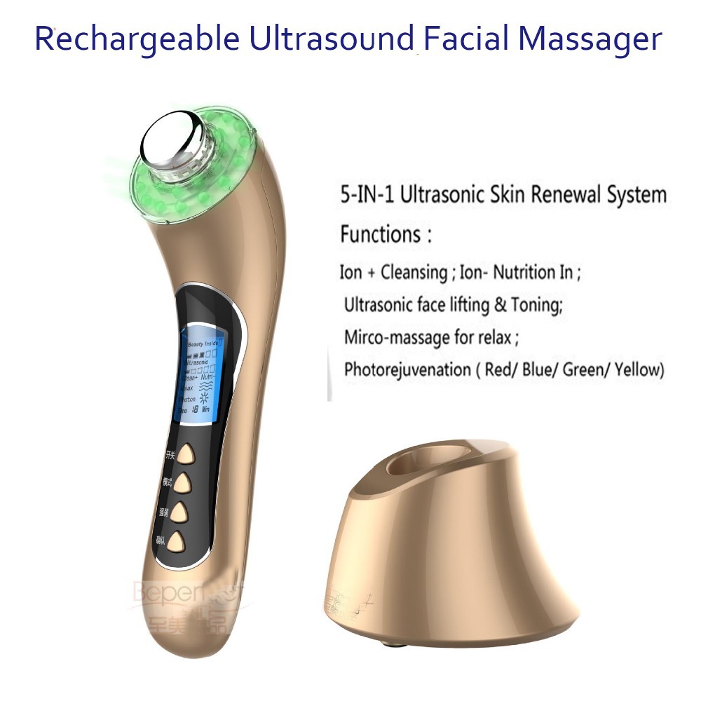 Фотография Free Shipping Ultrasonic High Frequency 3MHZ Ultra Sound Led Light Photon Therapy Ion  Conductive Face Massager