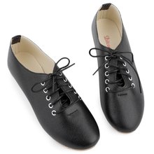 Fashion Spring Leather Women Lace-up Pointed Toe Casual Flat Shoes Little Black White Simple Solid Women Flat Shoes in 4 colors