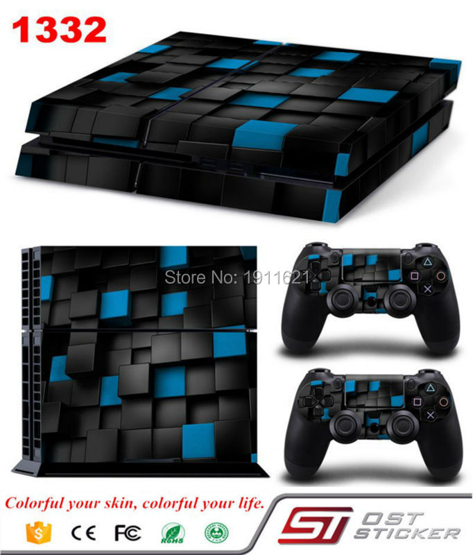 Cool Three dimensional Black and Blue Grid Vinyl Decal For PS4 Skin Sticker for Sony PlayStation