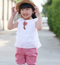 Kids Clothing Set New Summer Lace Children Girl Clothes Set T Shirt And Lattice shorts Pants