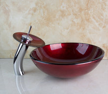Burgundy Popular Good Quality Glass Faucet Construction & Real Estate Bathroom Vessel With Drainer Glass Basin Sink Set