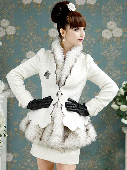 NEW Womens Wool Coat Winter Warm Lush Faux Fur Jacket Ladies falbala Parka Dress  YY