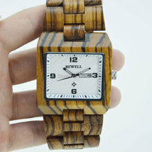 2015 Top artículos de regalo de lujo Bewell marca de edición limitada hombres madera reloj movimiento analógico de cuarzo Zebra Wood reloj