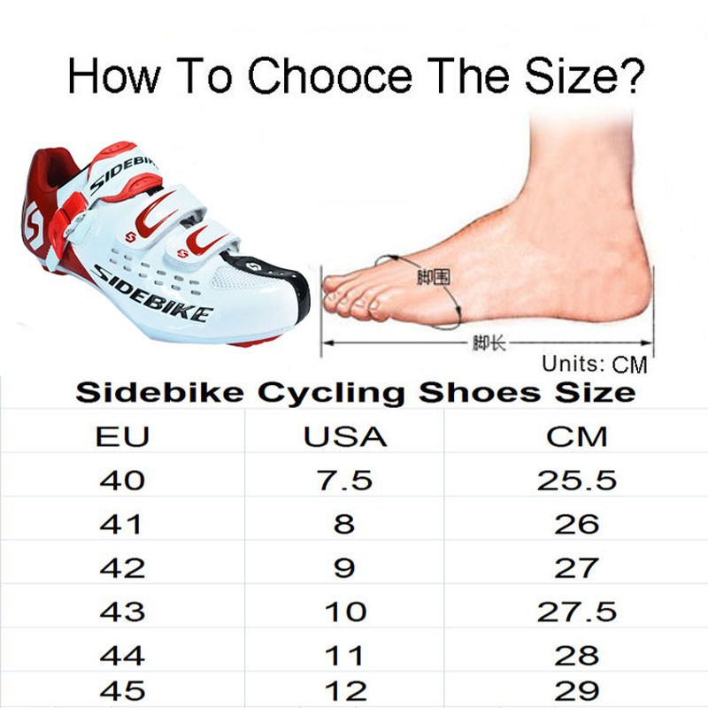cycling shoes table size