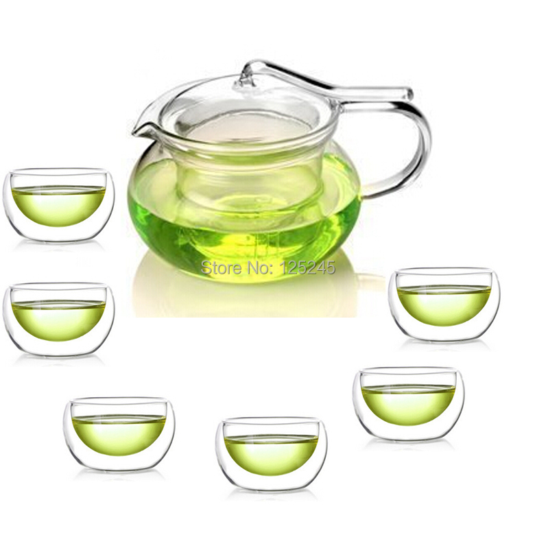 1 Arabian style heat resistant glass teapot 6 double wall glass tea cups 7pcs set for