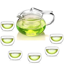 1 Arabian style heat resistant glass teapot+4 double wall tea cups 5pcs/set free shipping