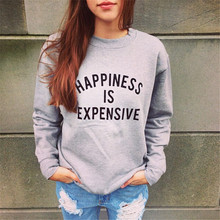 Happy is expensive New women’s letters printed fleece grey