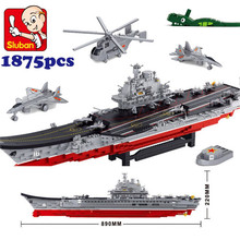 SLUBAN 1875Pcs Aircraft Carrier Helicopter Airplane Patrol Boat DIY Building Block Kids Educational Toys Compatible with legodt
