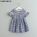 VORO BEVE Summer Baby Girl Dress Blue and White Porcelain Hollow Hood Sleeve Dress Fashion Children
