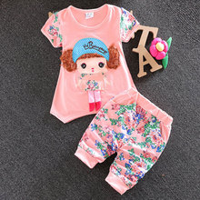 Summer baby girls clothing short sleeve suit 2016 Korean infant baby girl child clothes casual sports print t shirt + pants sets