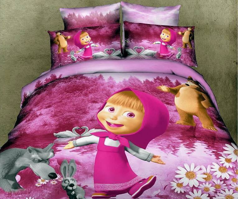Masha bear Kids baby girls bedding set twin full queen size cartoon