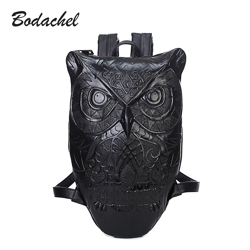 Women Backpack 2016 Newest Stylish Cool Black PU Leather Owl Backpack Female Hot Sale Women Bag