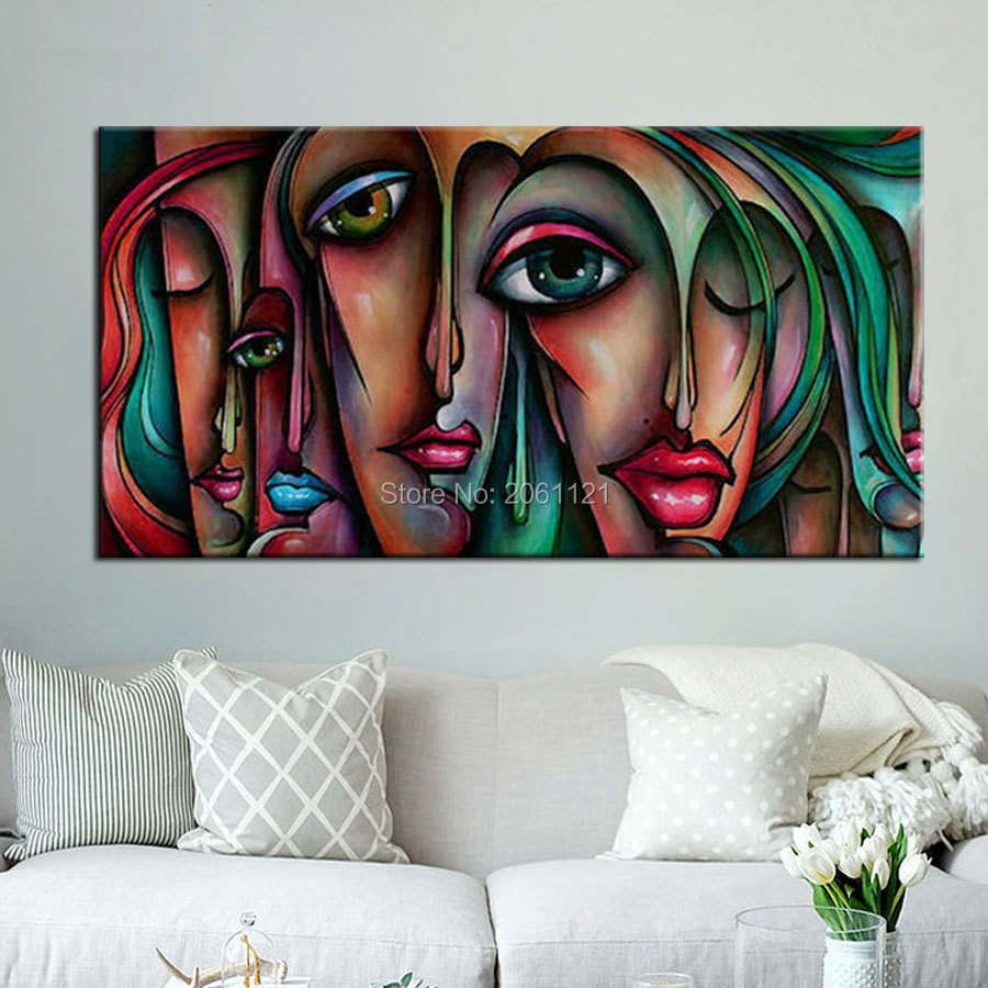 Handmade Picasso style oil paintings big eye girls canvas art modern abstract woman figures wall pictures for living room decor