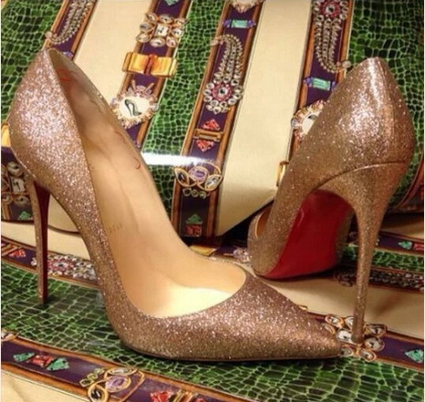 REAL PHOTO Gold Glitter High Heels Pumps shoes red bottom sole ...
