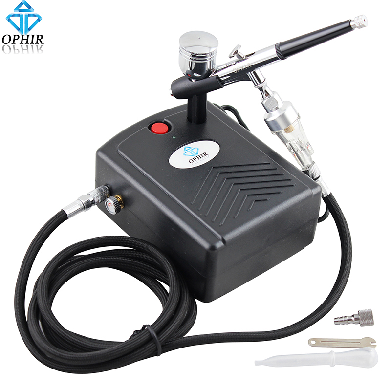 OPHIR Dual-Action Airbrush Kit with Mini Air Compressor Airbrush Set for Hobby Makeup Nail Art Free Shipping_AC034+AC004+AC011