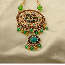 Ethnic jewelry pendant necklace gold color chain colorful resin beads pendants vintage long necklace for women