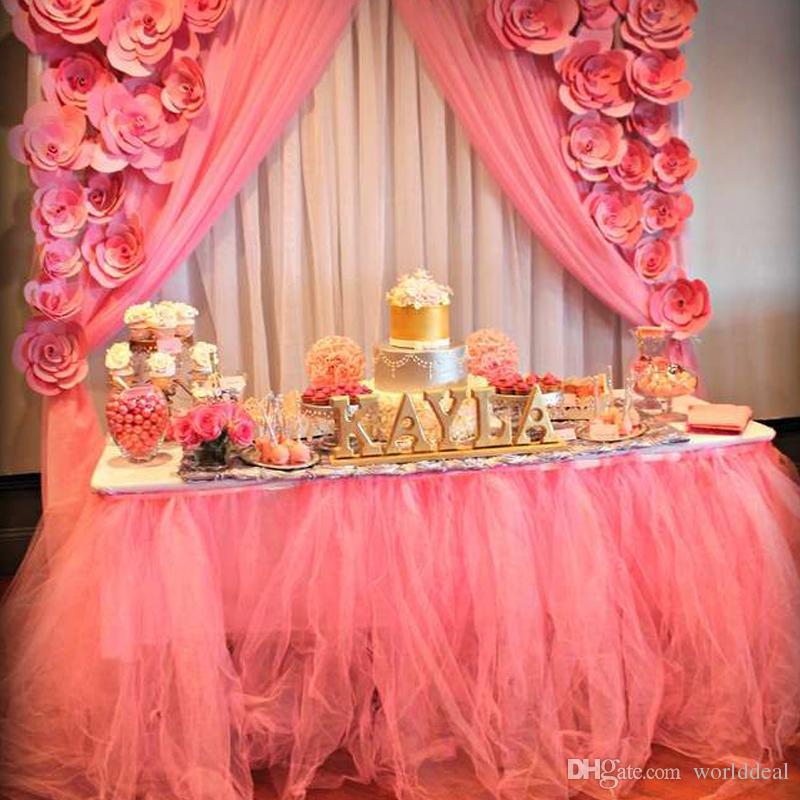 Best Whole Diy 80cm Height Organza Table Skirt Cloth Reception 10 Ruffles Table Skirt For Awesome Wedding 1
