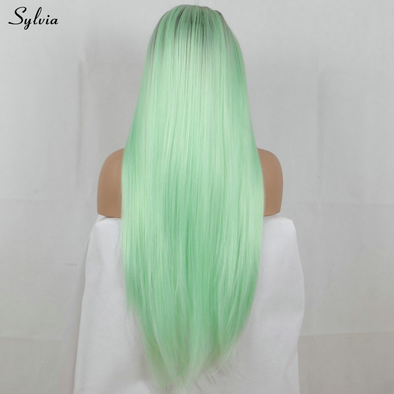 Sylvia Long Synthetic Lace Front Wigs Natural Hairline Mint Green