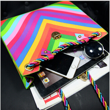 2015 New Women Rainbow Chain Color Bag Ladies Rivet Leather Crossbody Shoulder Bag Brand Party Bags