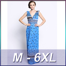 M-7XL High-quality 2016 new bohemian style fashion dot printing large size ice silk V-neck dress beach dress