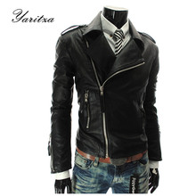 Slim brand new winter 2015 men’s leather jacket zipper solid color Leather men outdoor leisure motorcycle coat lapel M ~ XXL