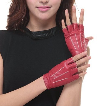 Cyrilus Women lady Driving Fashion leather lampskin fingerless gloves 3 lines CYW1314