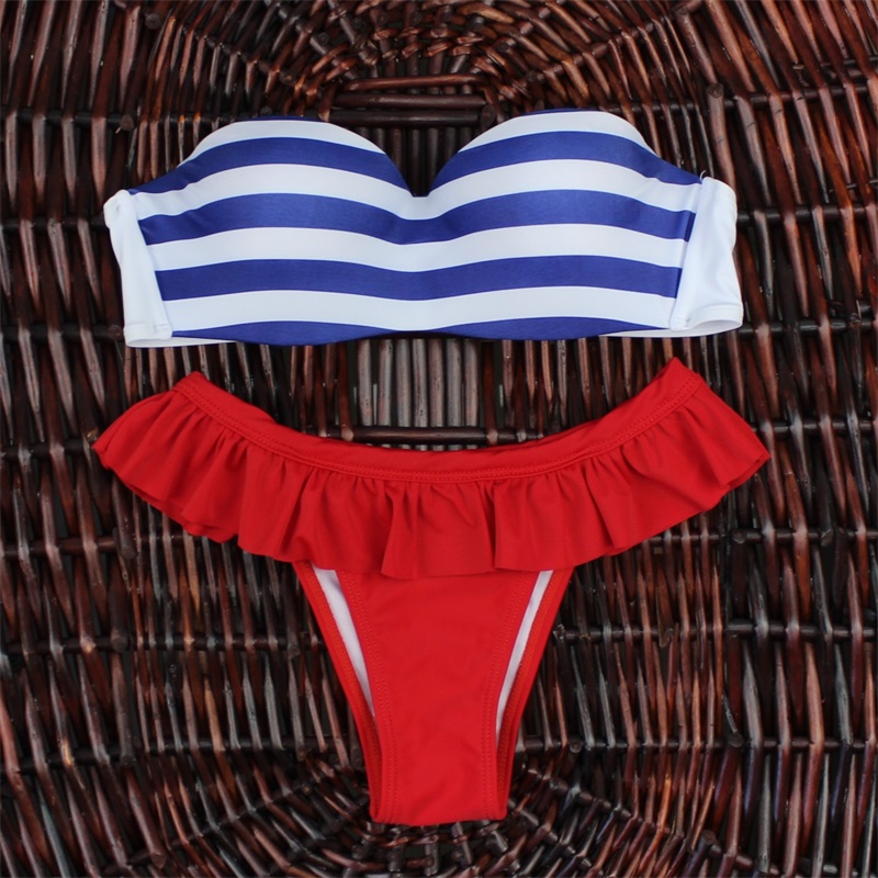 2016 New One Shoulder Bikini Swimsuit Push Up Bandeau Bikini Stripe Wave Sexy Swimsuit Biquinis Feminino traje de bano mujer 2016 New One Shoulder Bikini Swimsuit Push Up Bandeau Bikini Stripe Wave Sexy Swimsuit Biquinis Feminino traje de bano mujer
