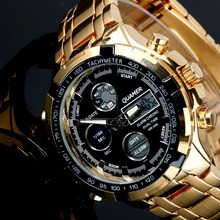 2015 Luxury Brand Quamer Fashion Men’s Watch Stainless Steel LED Display Mens Business Casual Waterproof Wristwatch Sport Watch