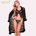 2016 Gown Women Sexy Bridal Lingerie Exotic Apparel Lace Pyjama Set Babydoll Sleepwear Transparent Dress Panties