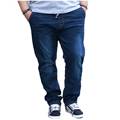 Plus Size Stretch Mens Jeans Spring Summer Thin Drawstring Waist Tapered Leg Denim Pants